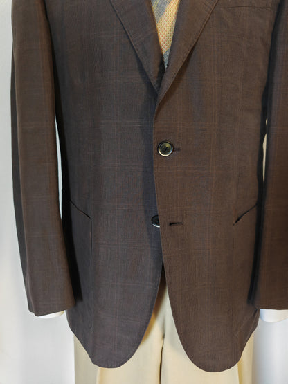 Caruso summer jacket, brown Glen check - size 52/54