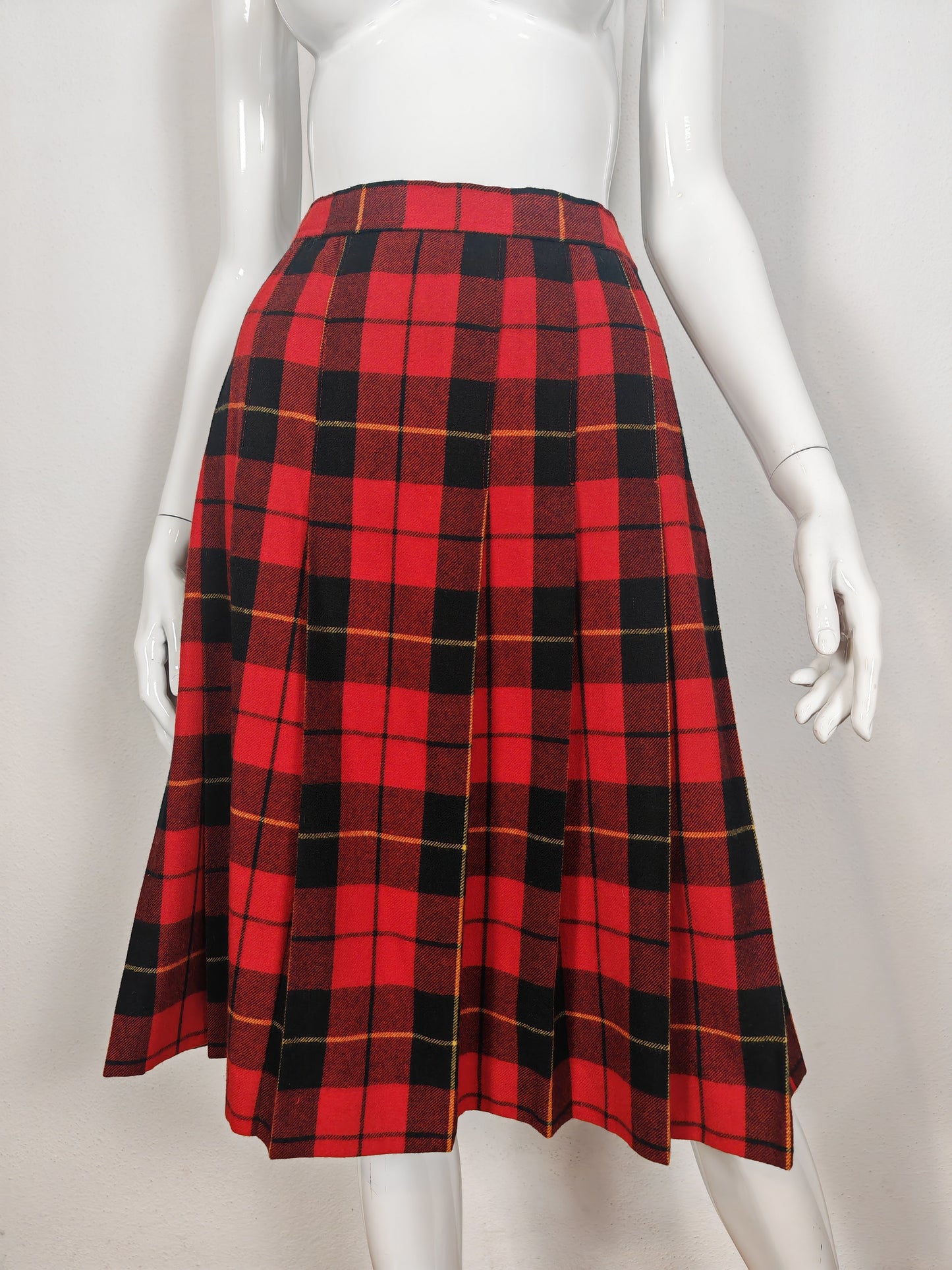 Gonna sartoriale vintage in panno di lana tartan - tg. 42/44