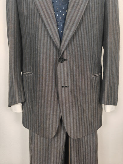 Completo anni '70/'80 tessuto Marzotto grigio a righe fresco lana - tg. 54/56