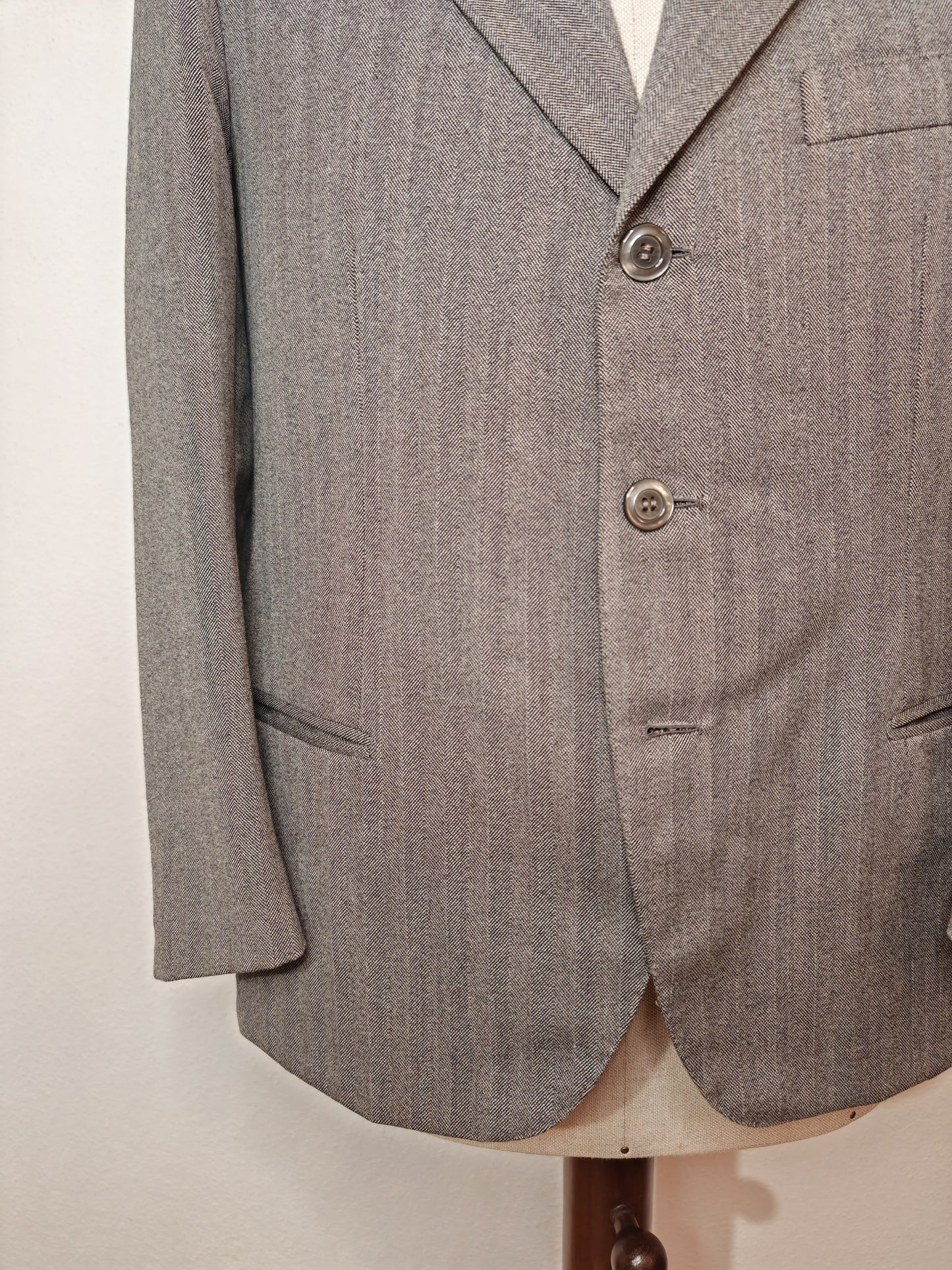 Giacca sartoriale anni '60/'70 herringbone grigio - tg. 46/48 corta