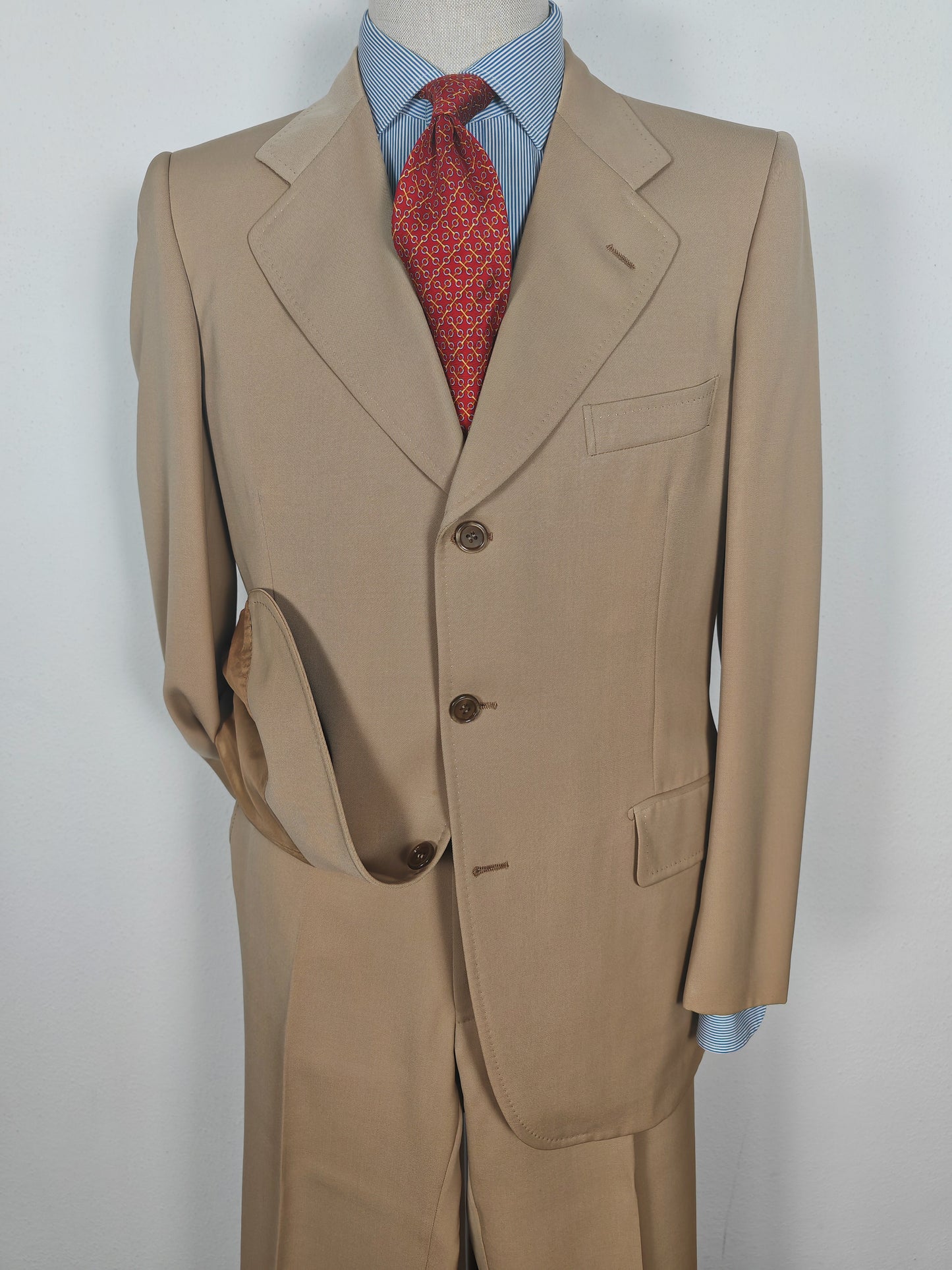 Completo anni '70 in twill di lana beige - tg. 50/52
