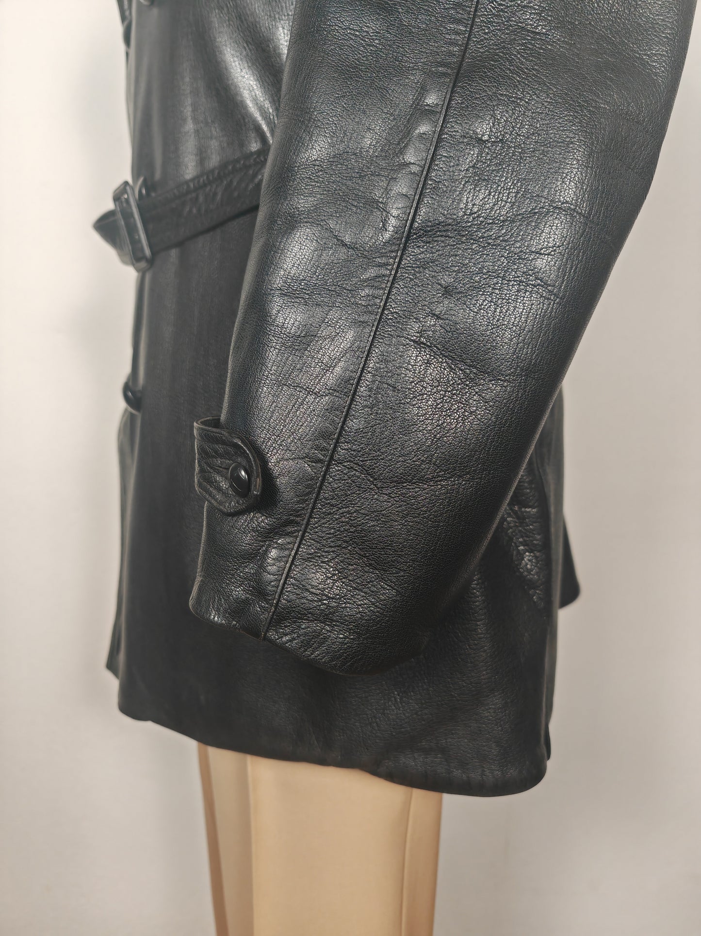Giacca in pelle doppiopetto anni '50/'60 stile biker/militare - tg. 46-50