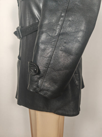 Giacca in pelle doppiopetto anni '50/'60 stile biker/militare - tg. 46-50