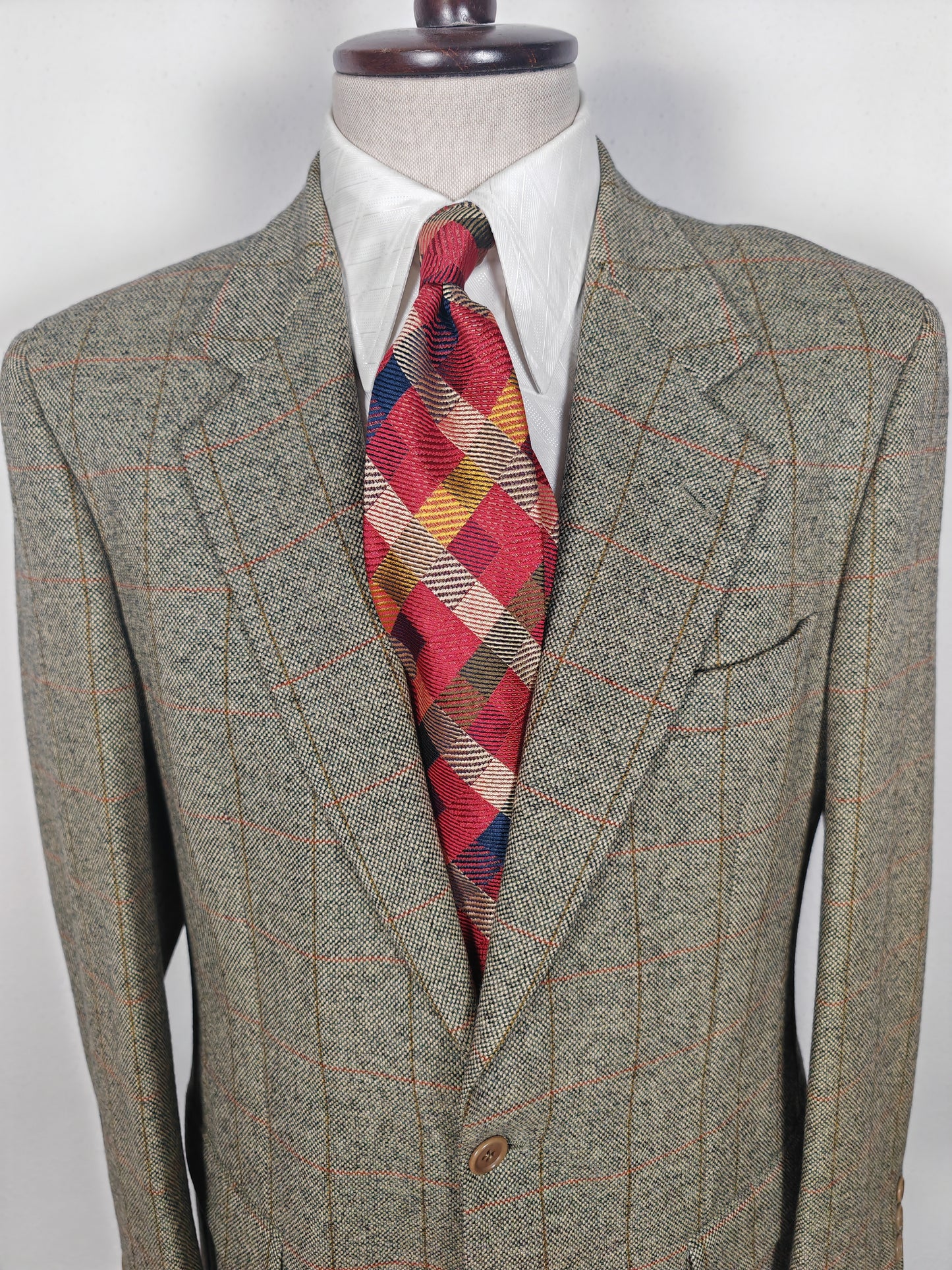Giacca anni '80 in tweed cachi finestrato - tg. 50