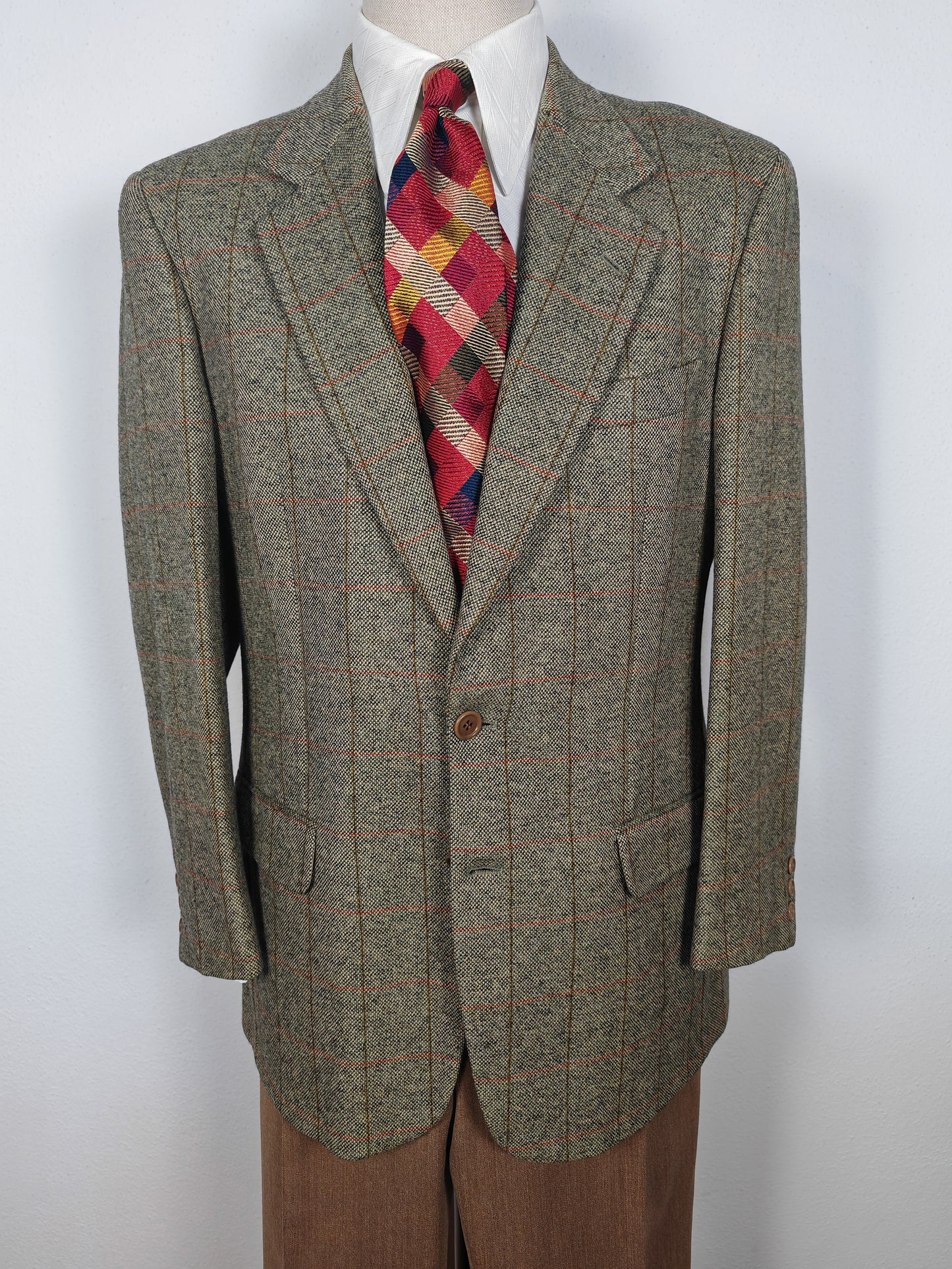 Giacca anni '80 in tweed cachi finestrato - tg. 50