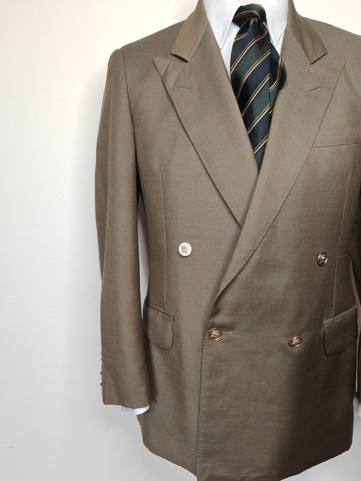 Blazer Burberrys vintage doppiopetto estivo in lana e mohair verde oliva - tg. 46/48