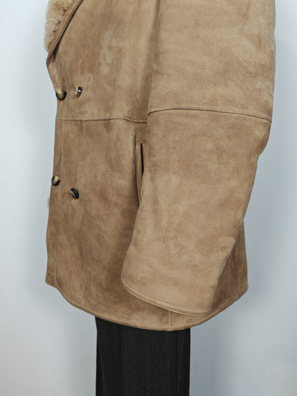 Montone shearling anni '70 doppiopetto color cammello - L/XL