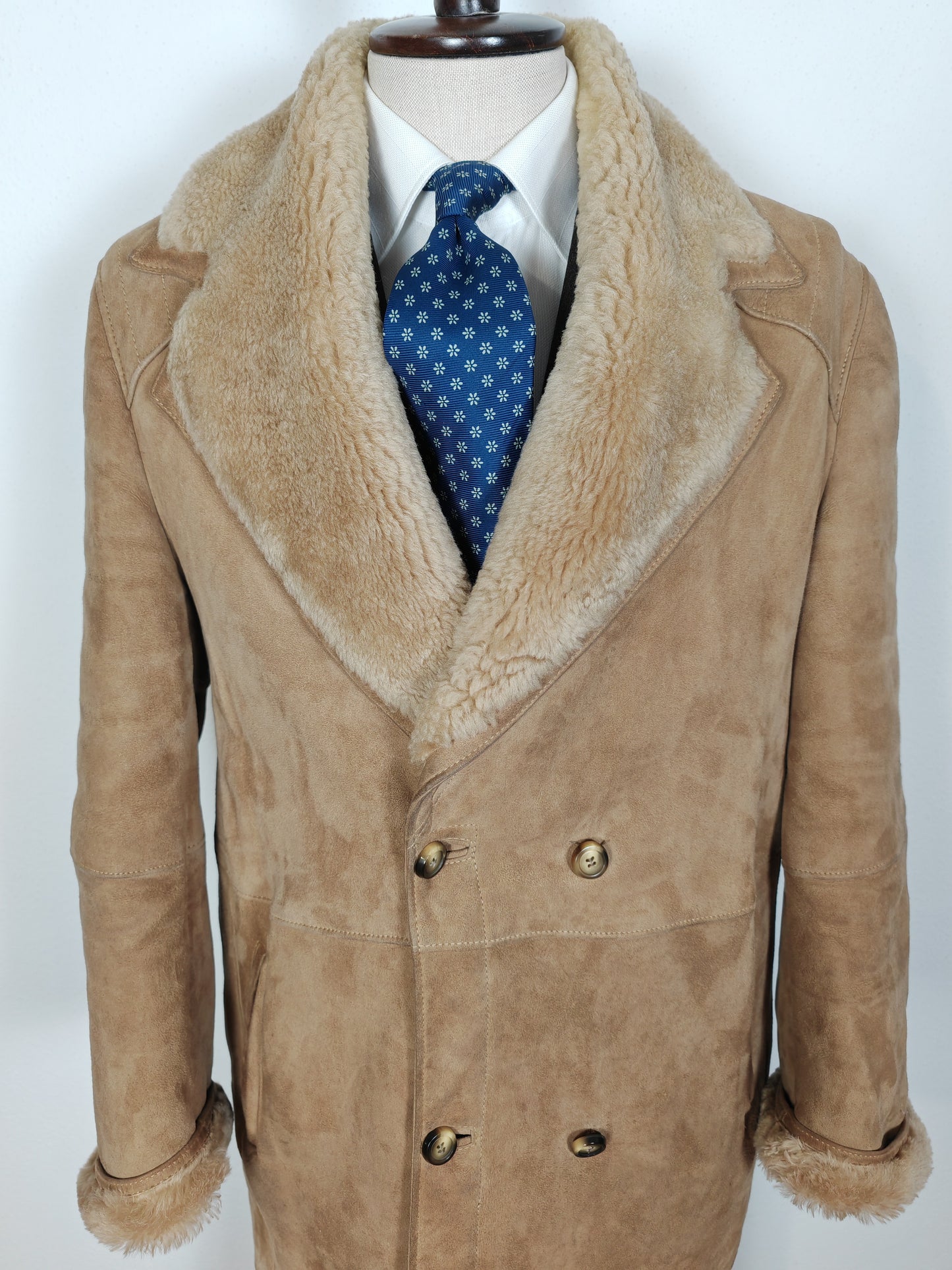 Montone shearling anni '70 doppiopetto color cammello - L/XL