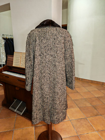 Cappotto Burberrys anni '80 in Irish tweed collo visone - tg. 46