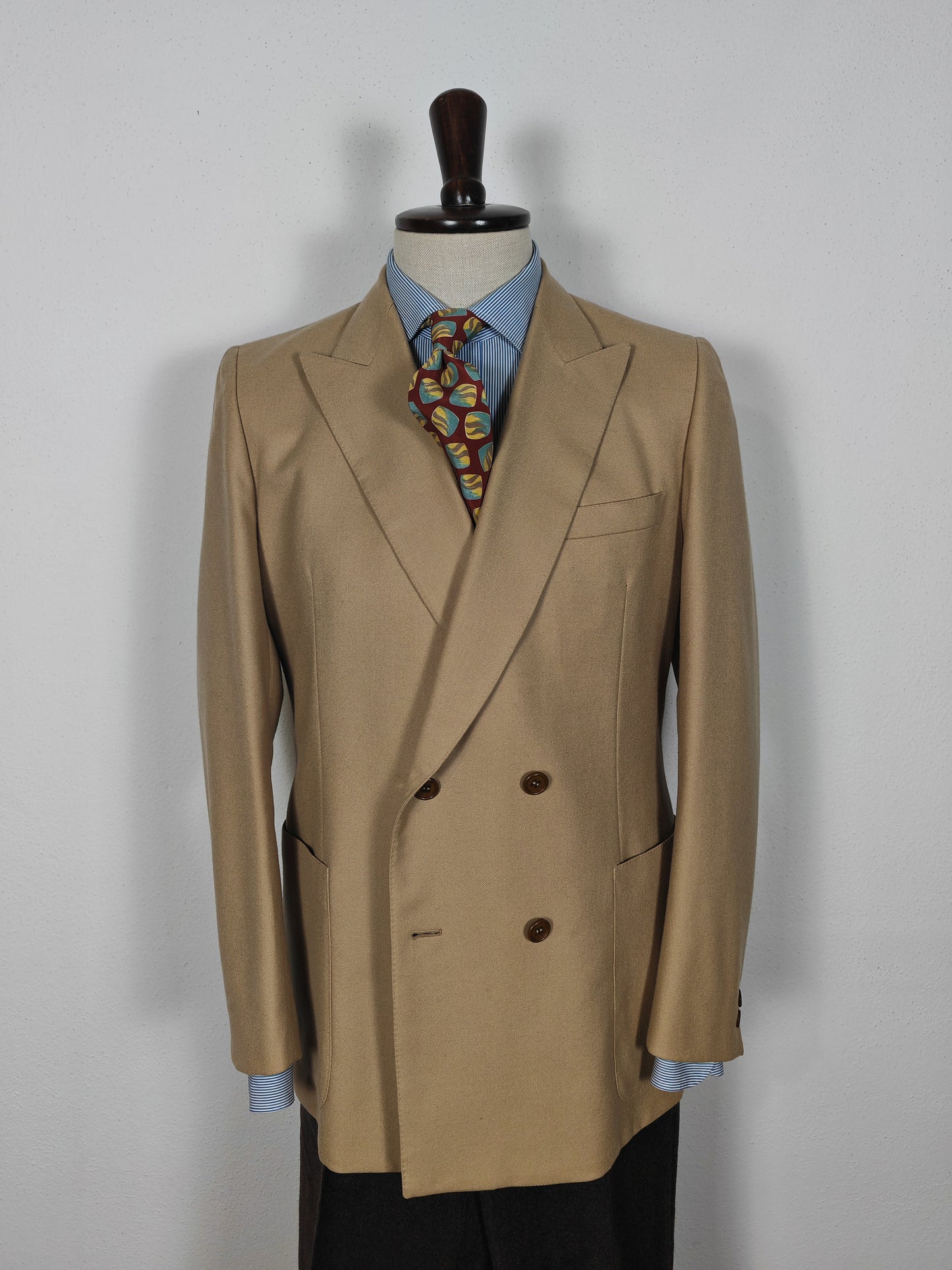 Giacca doppiopetto anni '70 in flanella beige - tg. 48/50