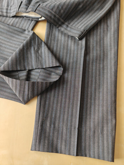 Completo anni '70/'80 tessuto Marzotto grigio a righe fresco lana - tg. 54/56