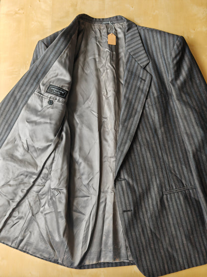 Completo anni '70/'80 tessuto Marzotto grigio a righe fresco lana - tg. 54/56