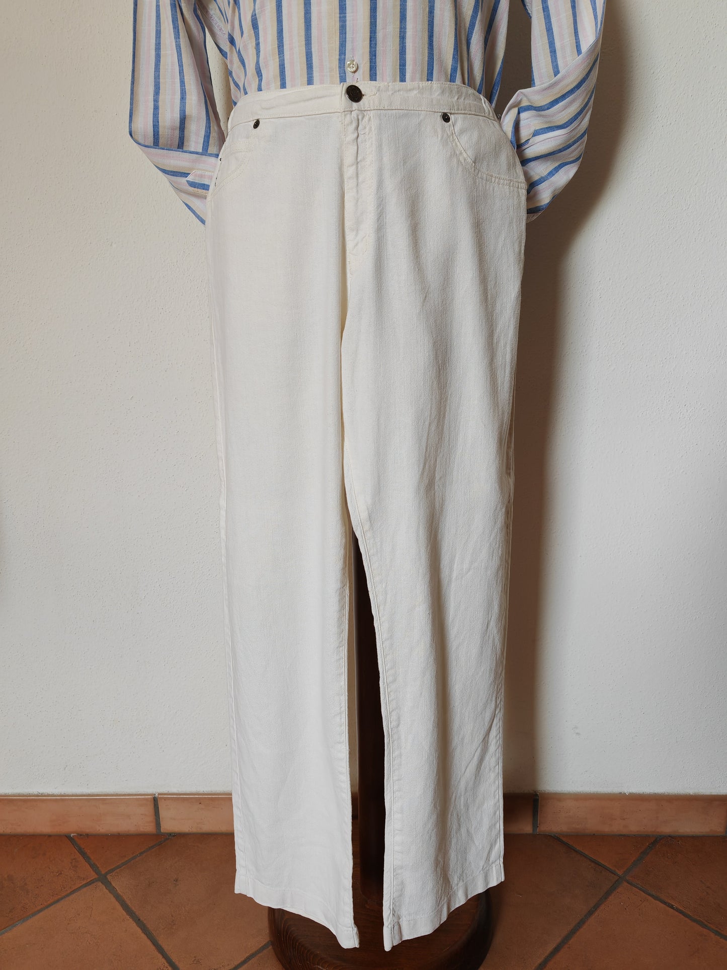 Pantalone/jeans Armani bianco 100% lino - W35 (50)