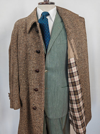 Cappotto anni '70 in tweed spigato, lunghezza tre quarti - tg. 48-50