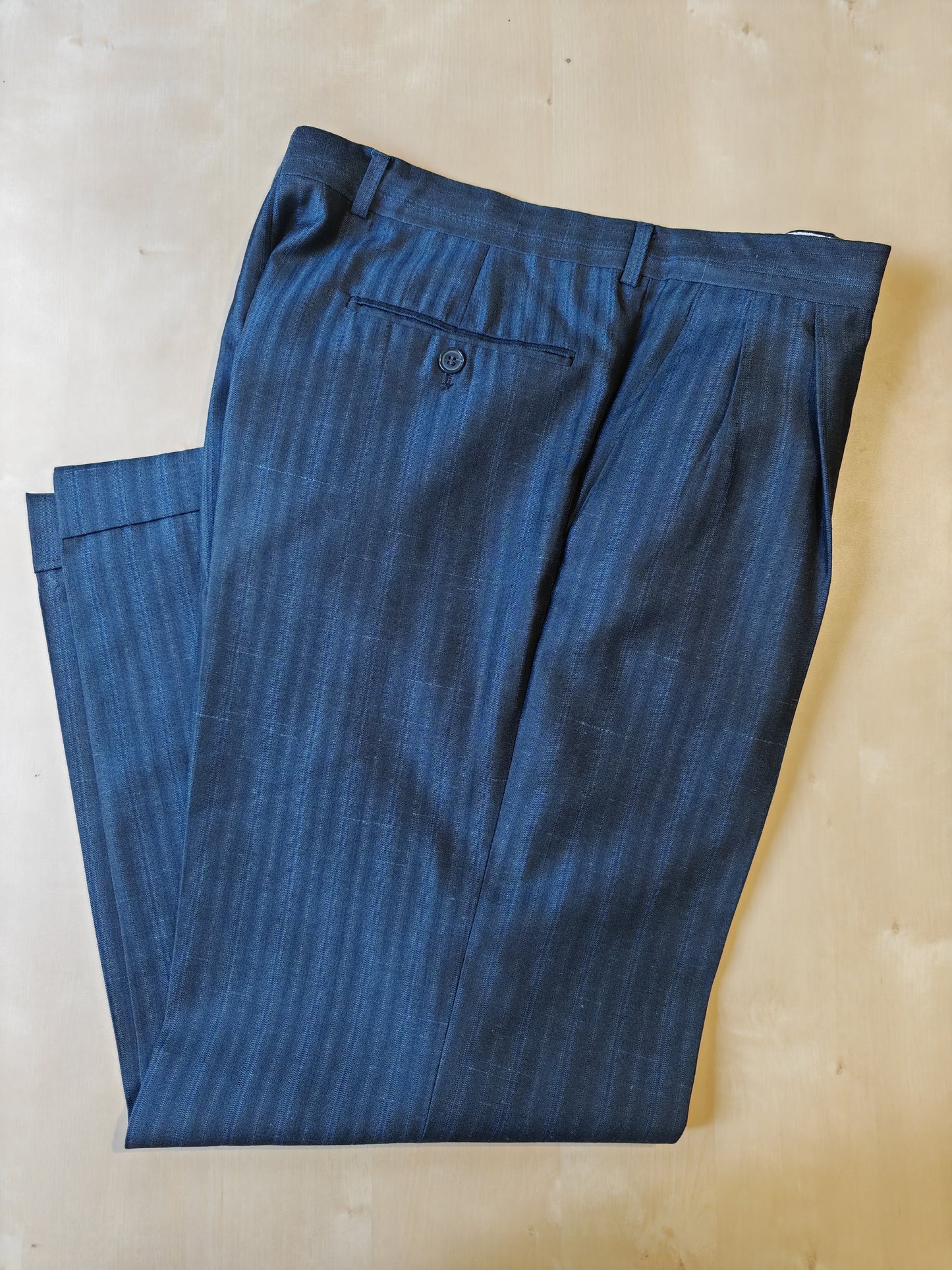 Completo anni '80 blu in pura seta shantung Marzotto - tg. 50