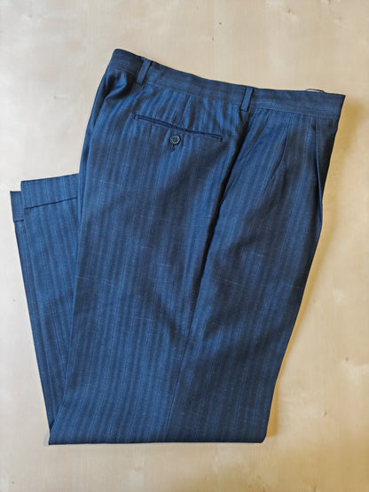 Completo anni '80 blu in pura seta shantung Marzotto - tg. 50