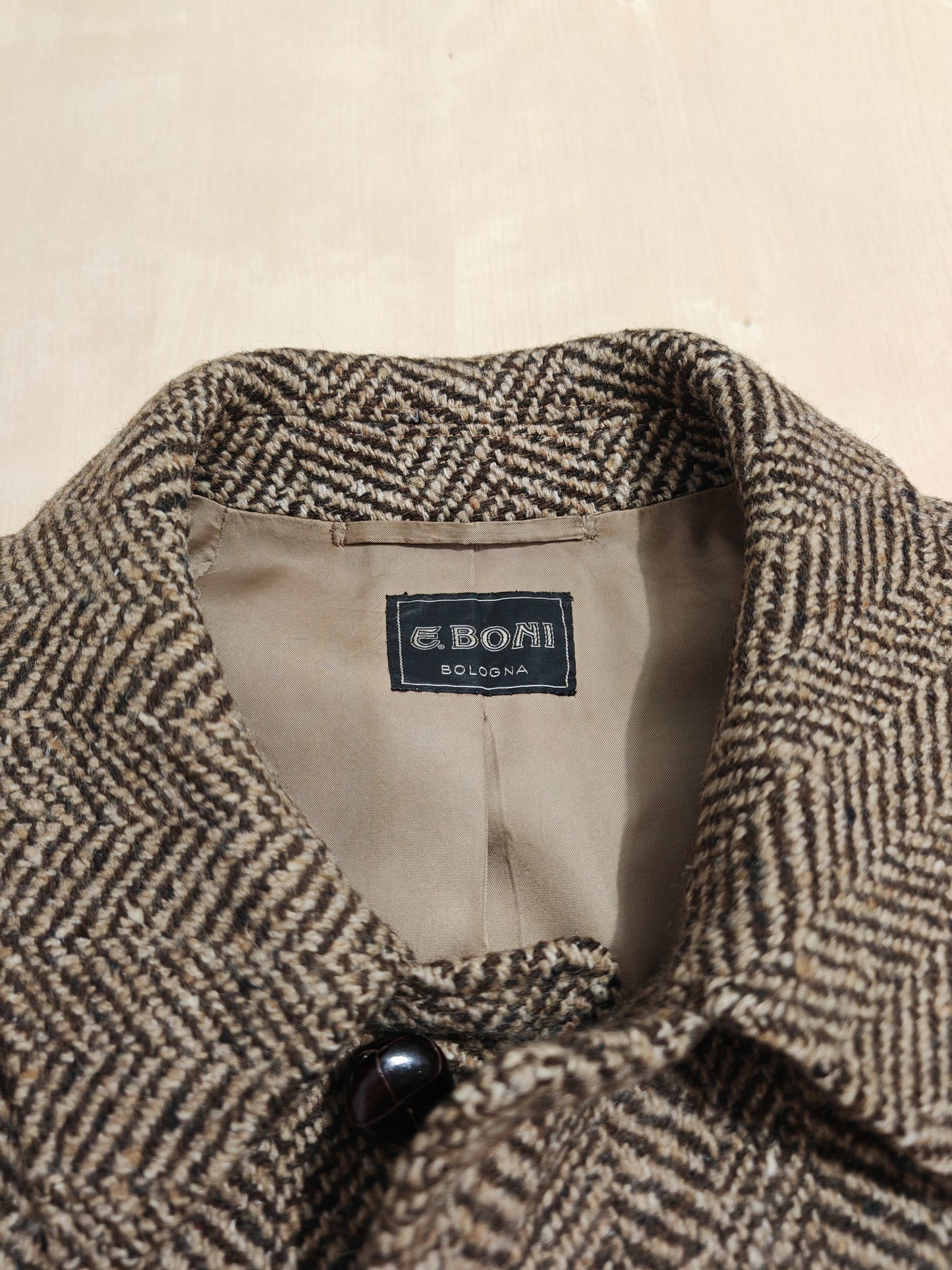 Cappotto anni '70 in tweed spigato, lunghezza tre quarti - tg. 48-50