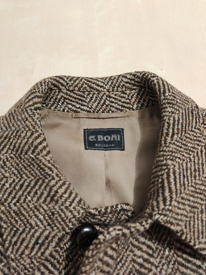 Cappotto anni '70 in tweed spigato, lunghezza tre quarti - tg. 48-50