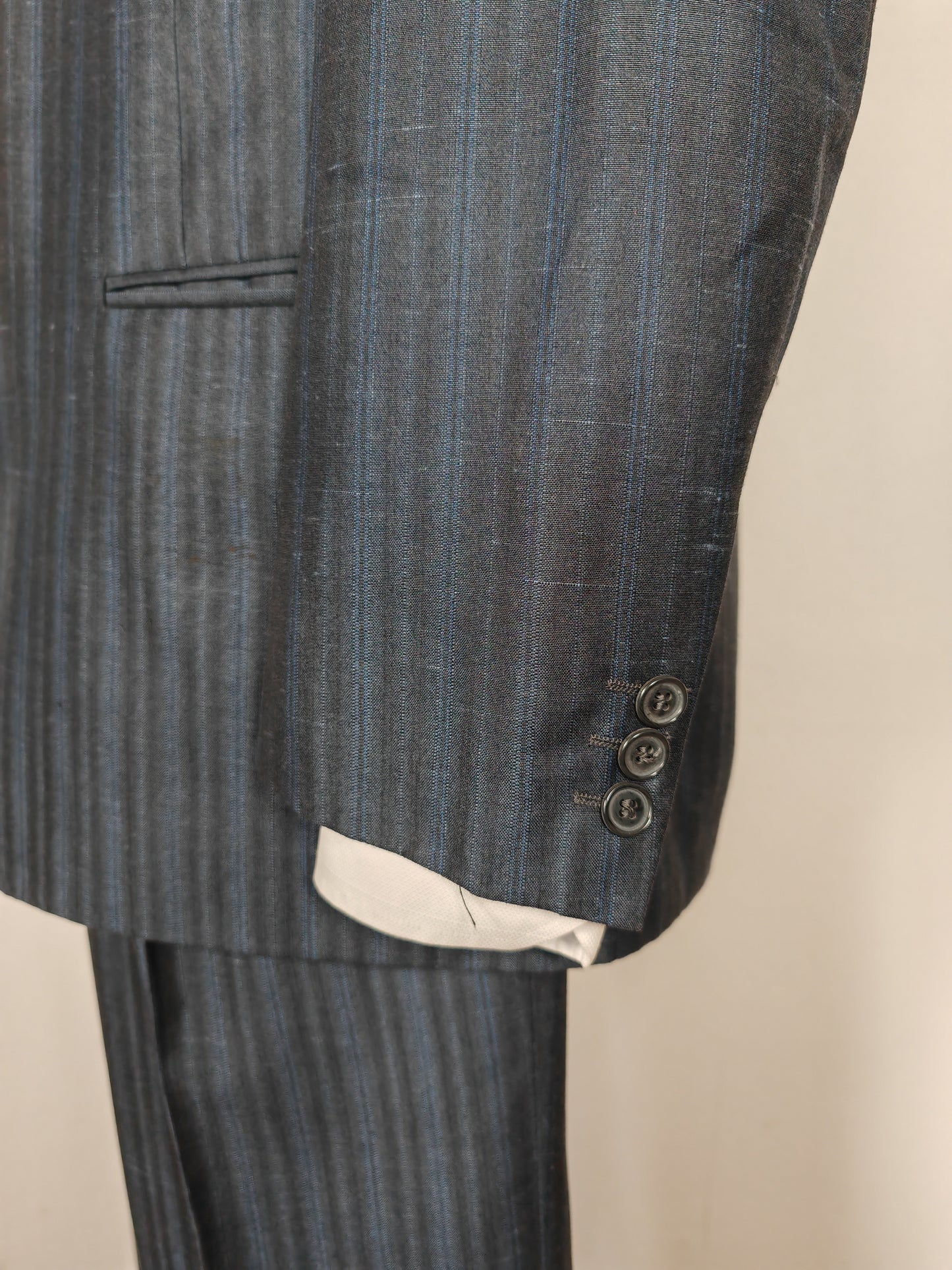 Completo anni '80 blu in pura seta shantung Marzotto - tg. 50