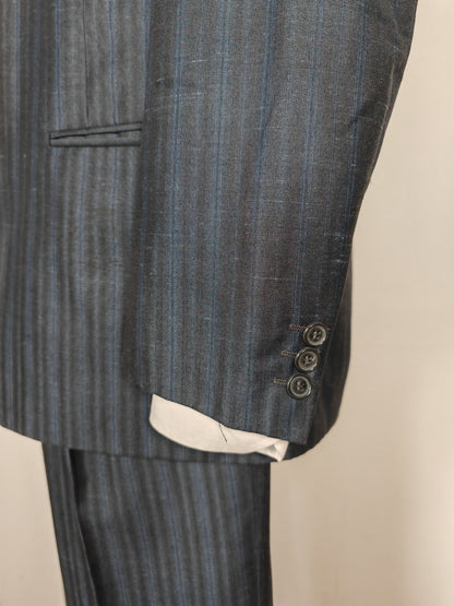 Completo anni '80 blu in pura seta shantung Marzotto - tg. 50