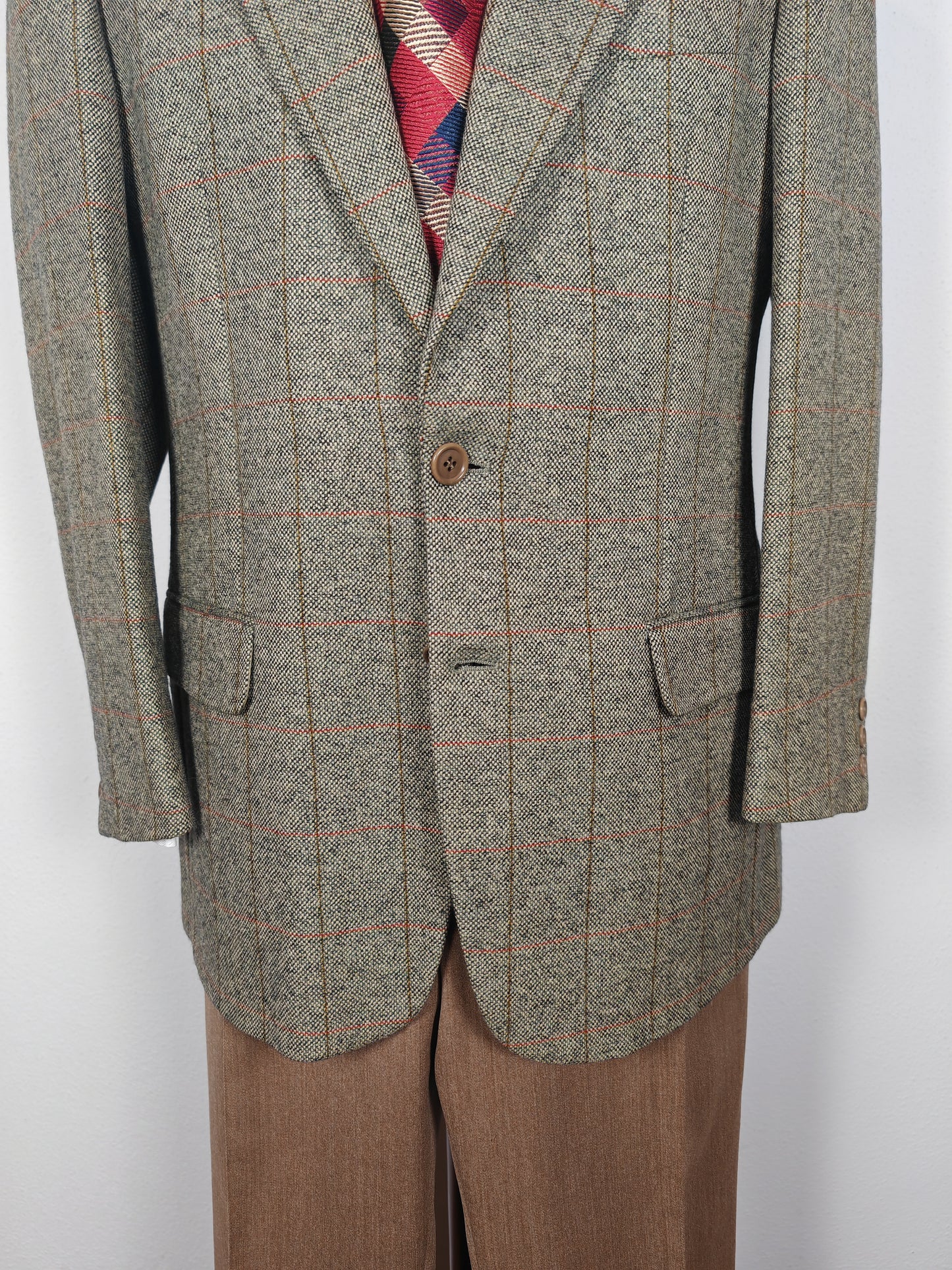 Giacca anni '80 in tweed cachi finestrato - tg. 50