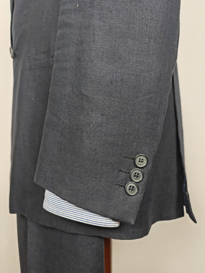 Completo doppiopetto sartoriale anni '70 in puro lino blu - tg. 46