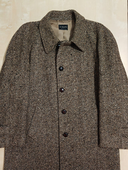 Cappotto anni '70 in tweed spigato, lunghezza tre quarti - tg. 48-50
