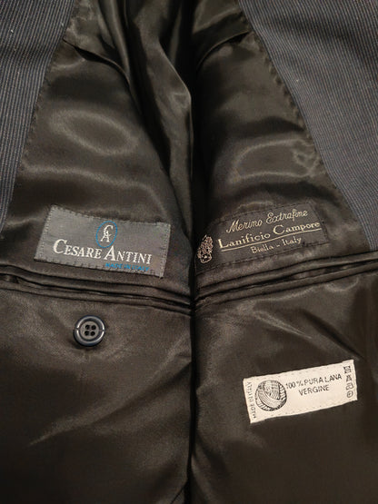 Completo 3 pezzi anni '90 in fresco lana blu gessato - tg. 50