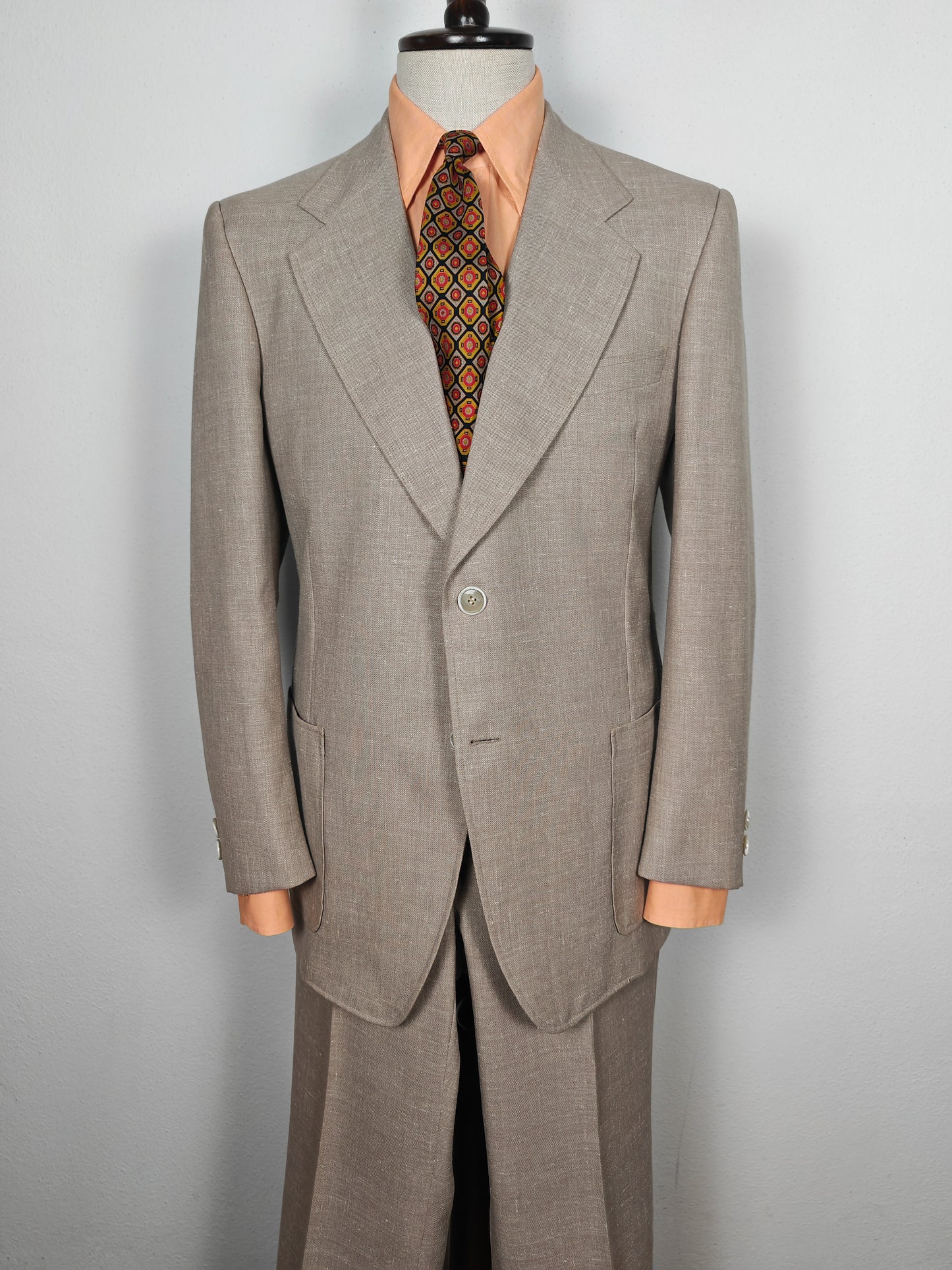 Completo estivo anni '70 in tela misto lino ecru - tg. 48/50