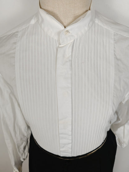 Camicia da smoking vintage collo diplomatico e sparato plissettato - tg. L/XL, collo 42/43