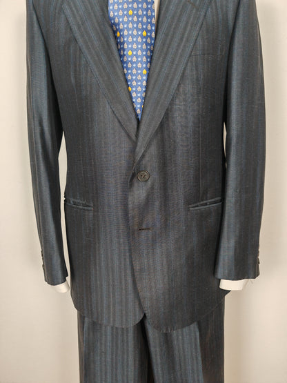 Completo anni '80 blu in pura seta shantung Marzotto - tg. 50