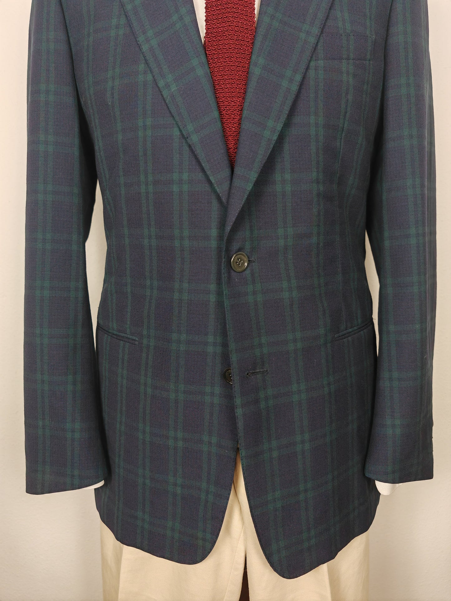 Giacca Corneliani anni '80 in fresco lana tartan black watch - tg 46/48