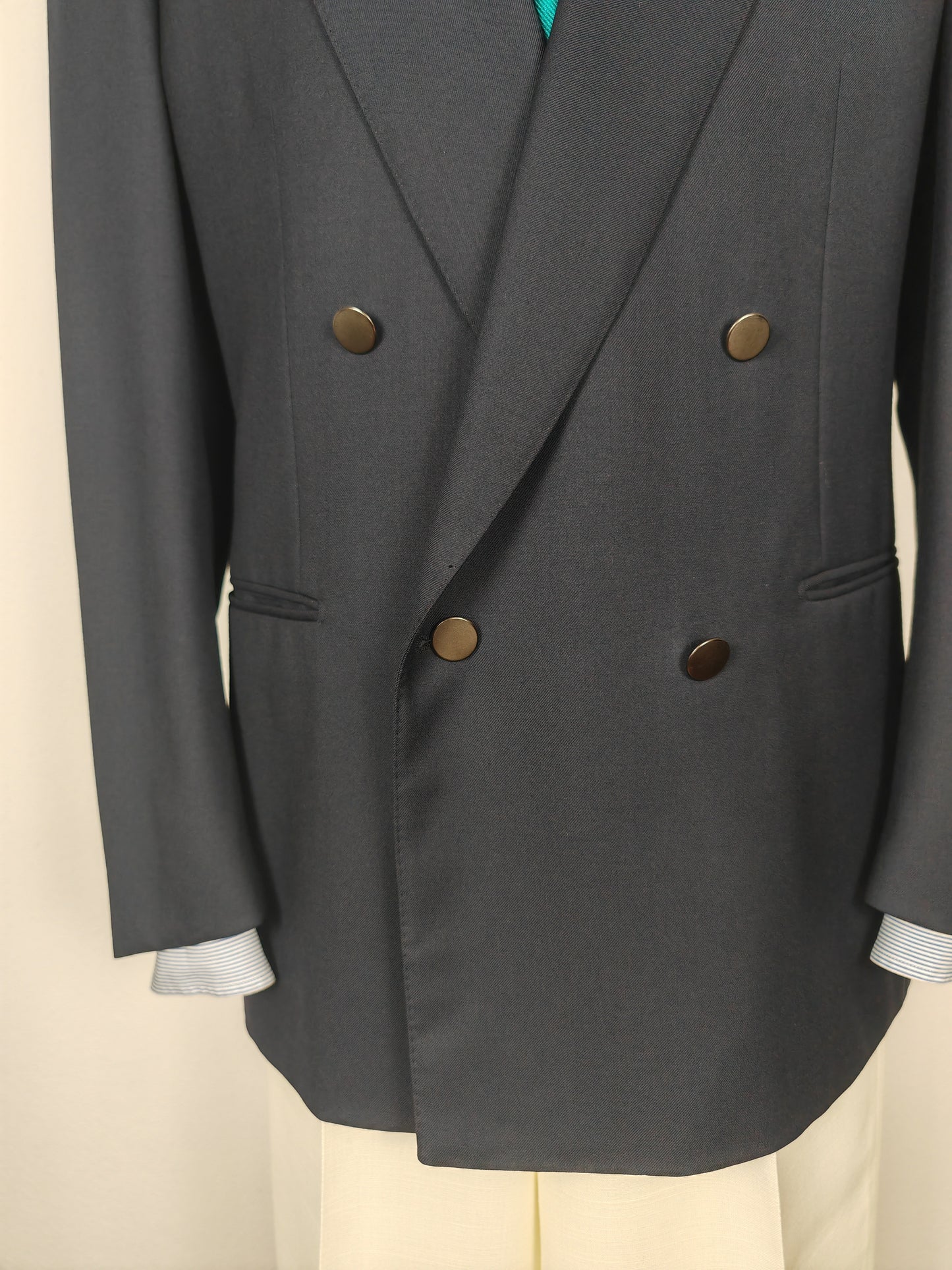 Blazer navy doppiopetto in twill pettinato - tg. 48