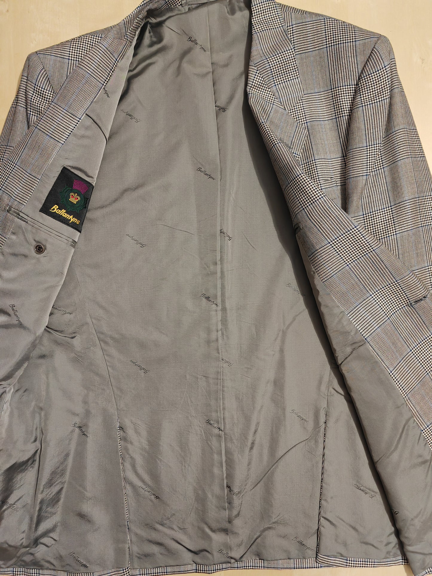 80s Ballantyne jacket, silk and wool prince of Wales - size 52