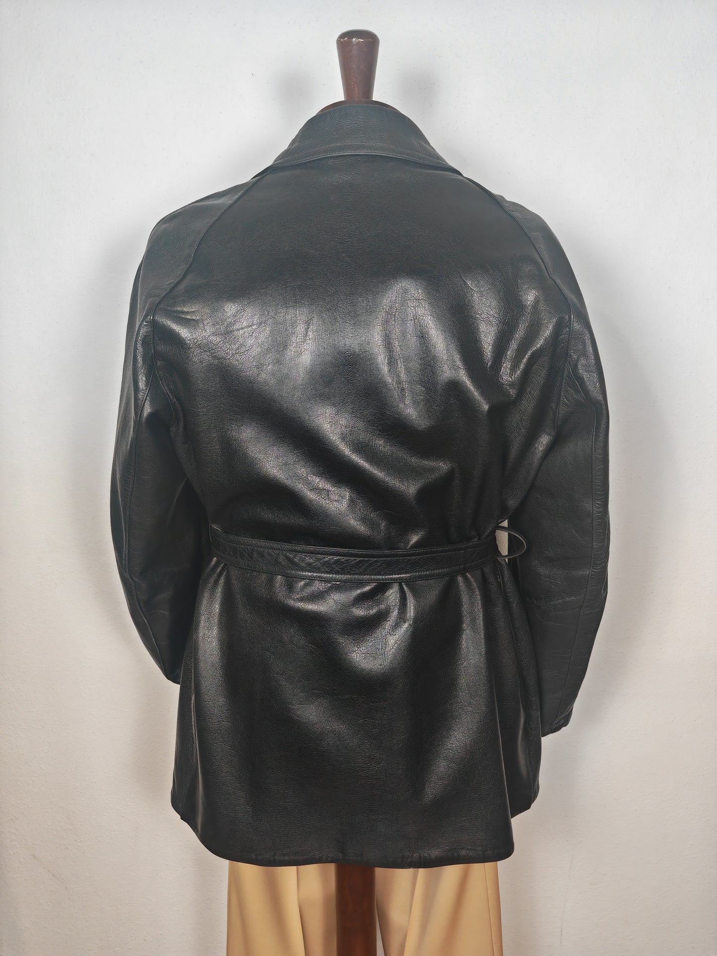 Giacca in pelle doppiopetto anni '50/'60 stile biker/militare - tg. 46-50