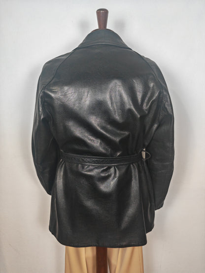 Giacca in pelle doppiopetto anni '50/'60 stile biker/militare - tg. 46-50