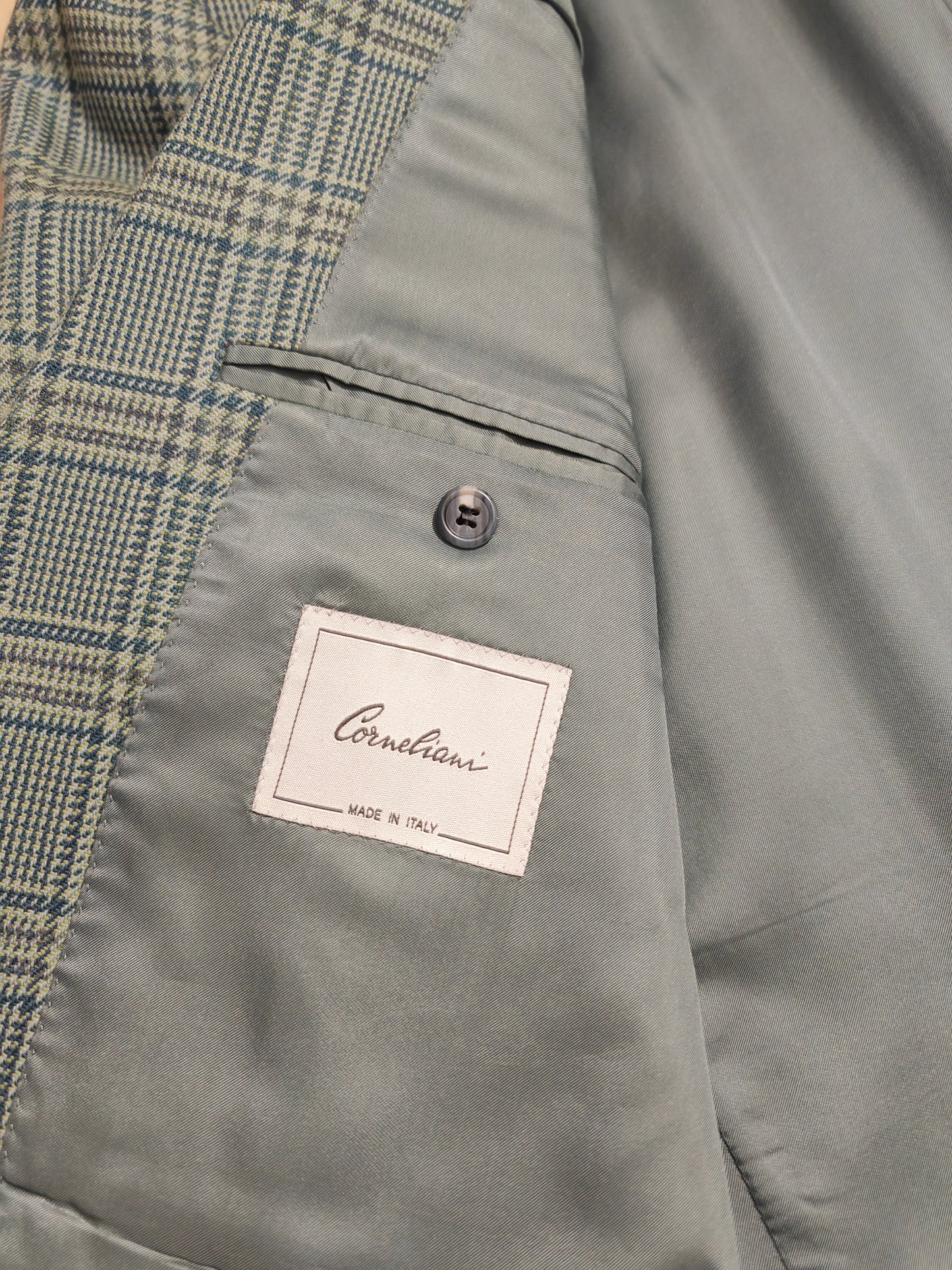 Giacca Corneliani anni '80 check verde acquamarina - tg. 54/56