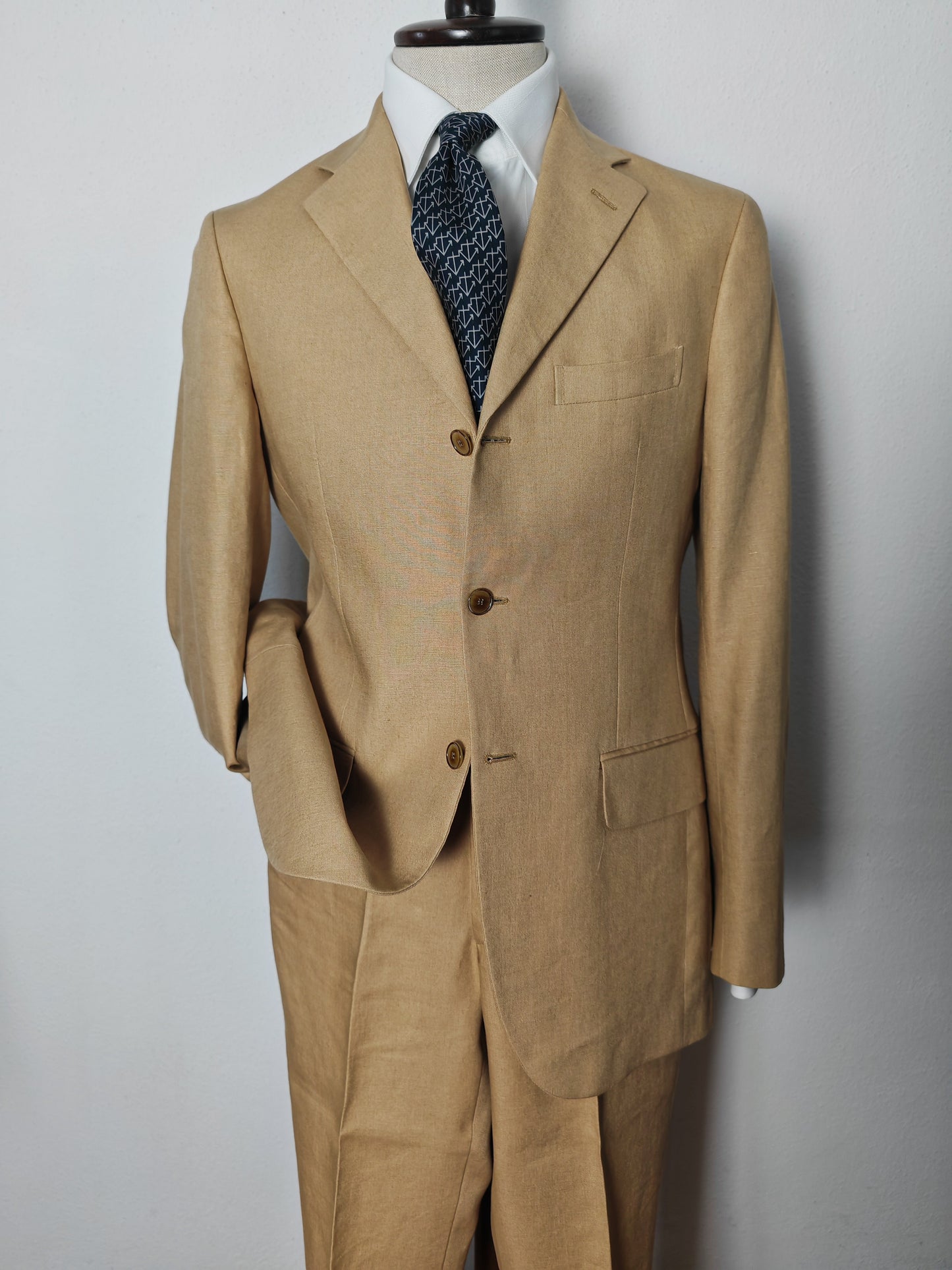 Completo anni '90 in puro lino irlandese beige - tg. 46/48