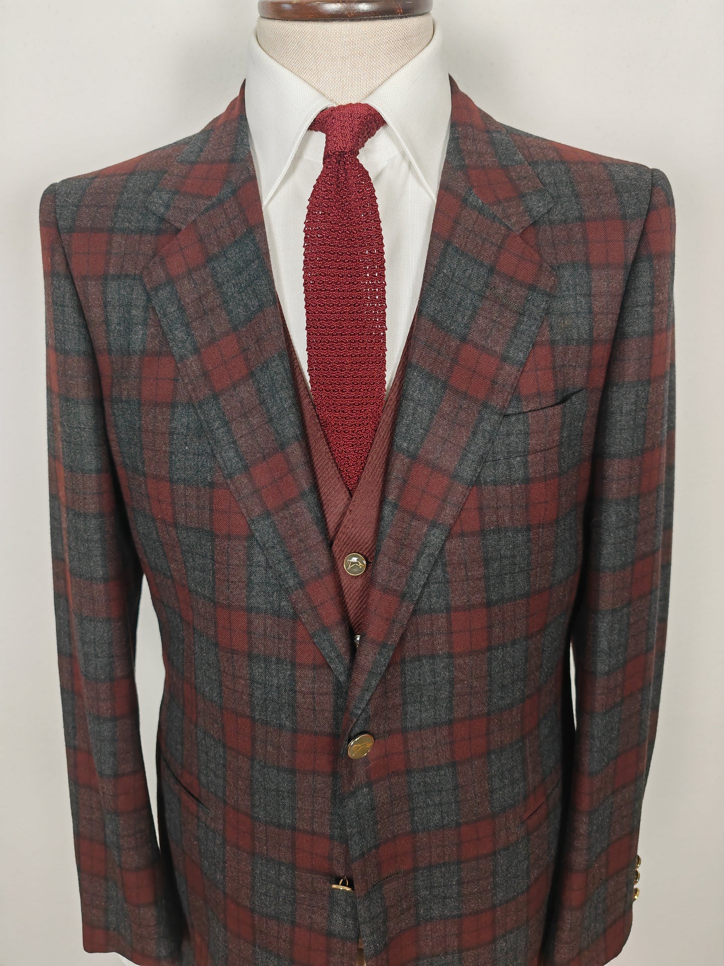 Tartan blazer Simon Ackerman anni '70 con panciotto abbinato - tg. 48/50