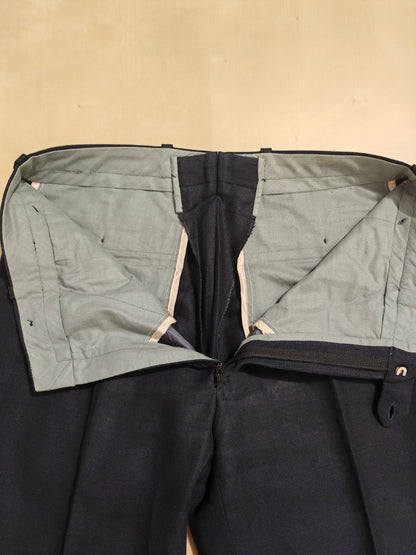 Completo doppiopetto sartoriale anni '70 in puro lino blu - tg. 46