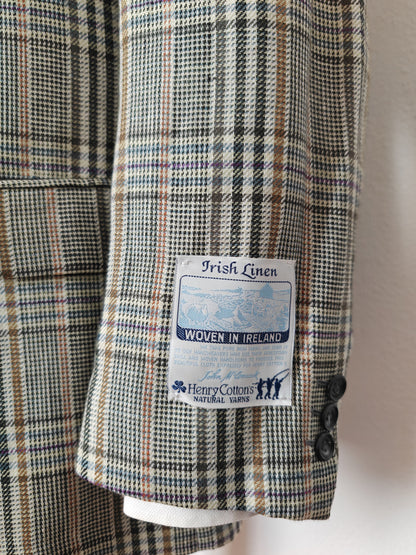 Summer checked jacket in 100% Irish linen, size 54 ITA