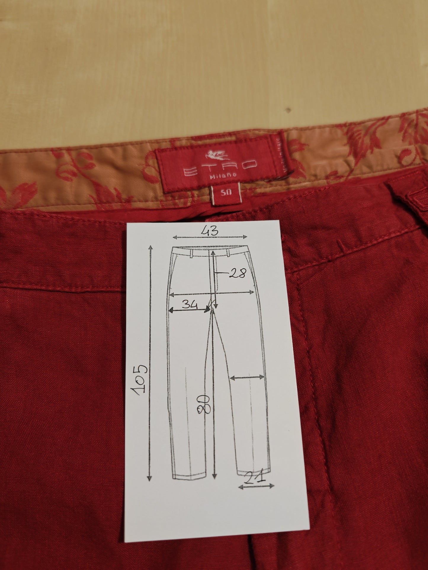 Pantalone Etro rosso 100% lino - tg. 50