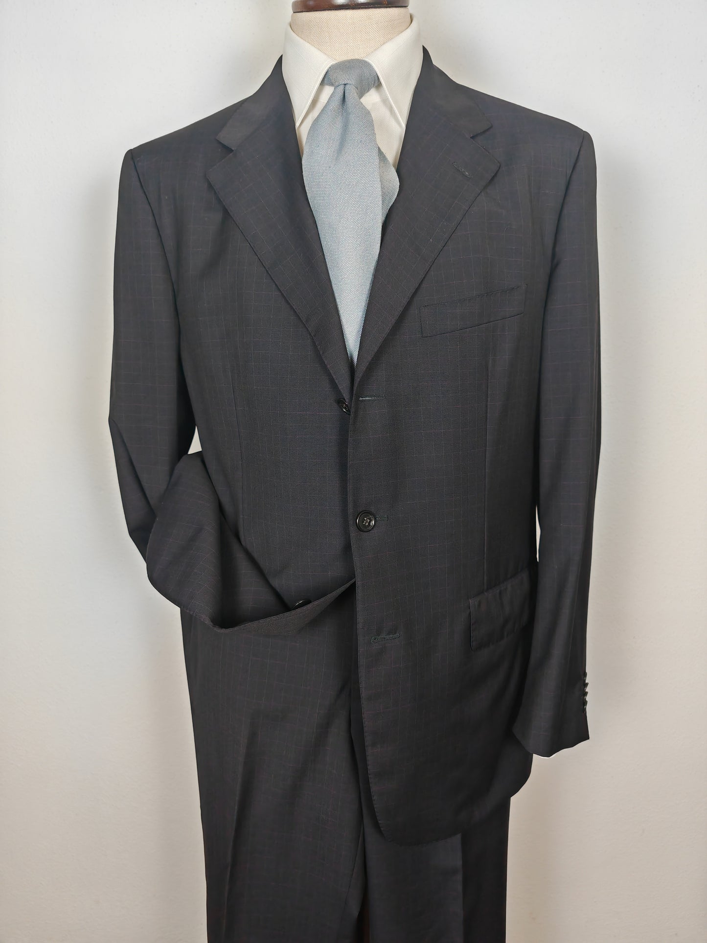 Completo Corneliani estivo in fresco lana blu a quadri - tg. 54