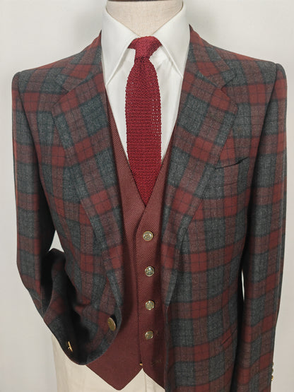 Tartan blazer Simon Ackerman anni '70 con panciotto abbinato - tg. 48/50