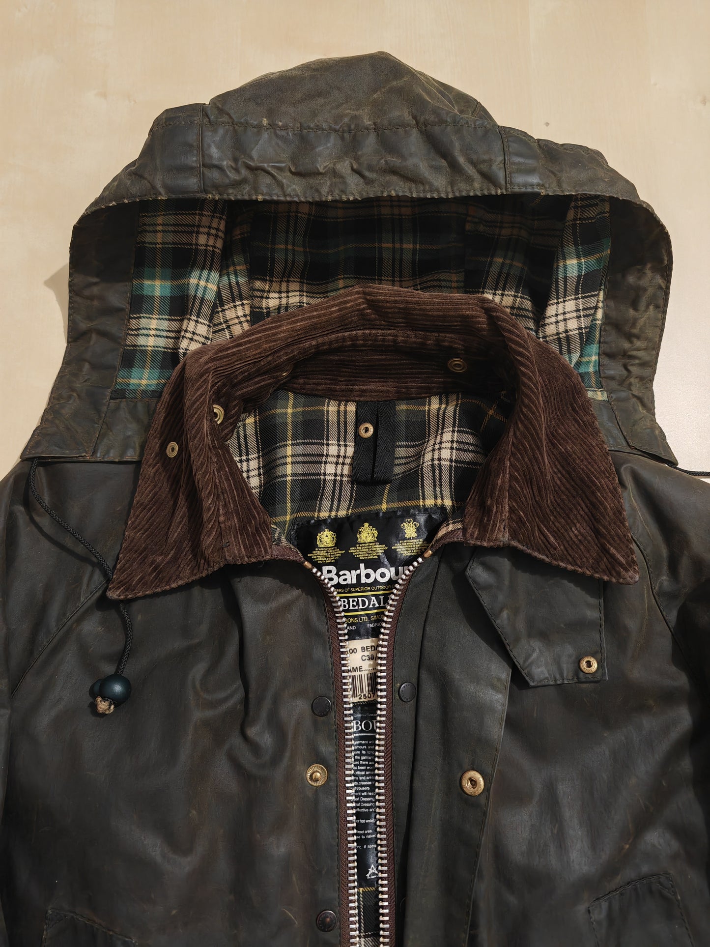 Barbour Bedale primi anni 2000 verde, con cappuccio - C38/97 cm