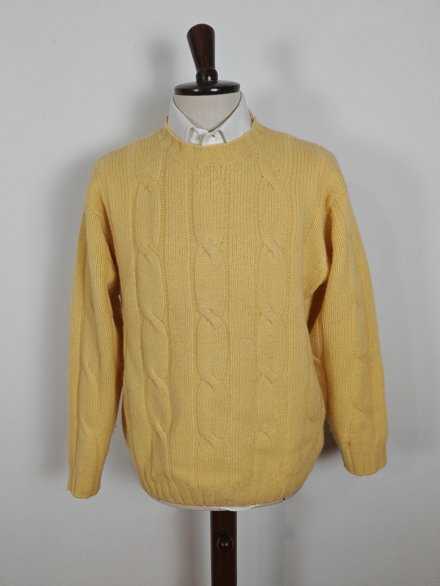 Maglione giallo a trecce in pura lana Shetland - tg. M/L