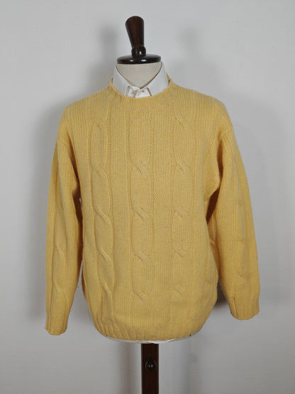 Maglione giallo a trecce in pura lana Shetland - tg. M/L