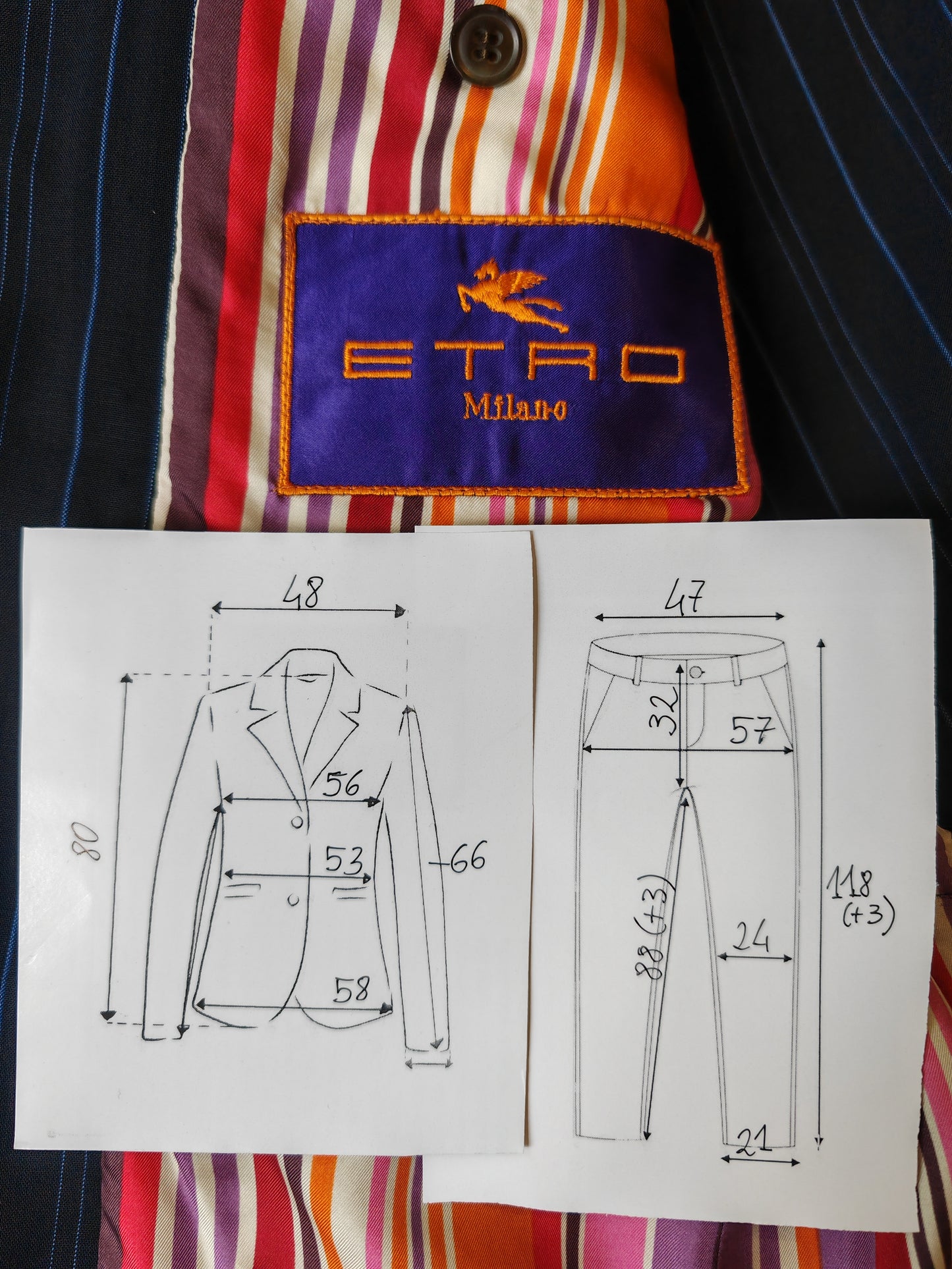 Etro, summer pinstripe suit with silk lining - size 54 ITA