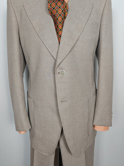 Completo estivo anni '70 in tela misto lino ecru - tg. 48/50