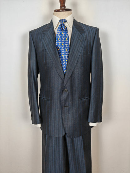 Completo anni '80 blu in pura seta shantung Marzotto - tg. 50